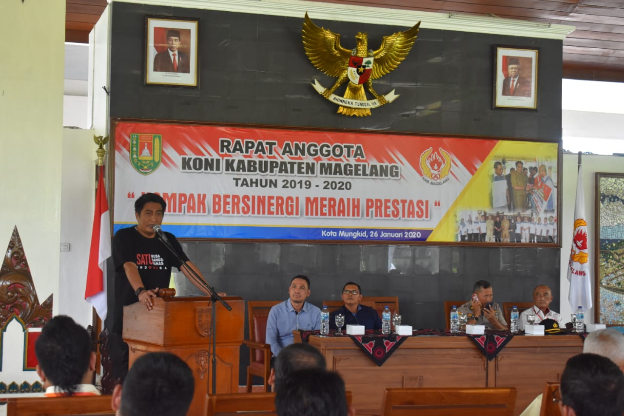 NEWS: Bupati Magelang saat sambutan Rapat Koni terkait olahraga di Kabupaten Magelang (26/1/2020)-(Foto: istimewa)