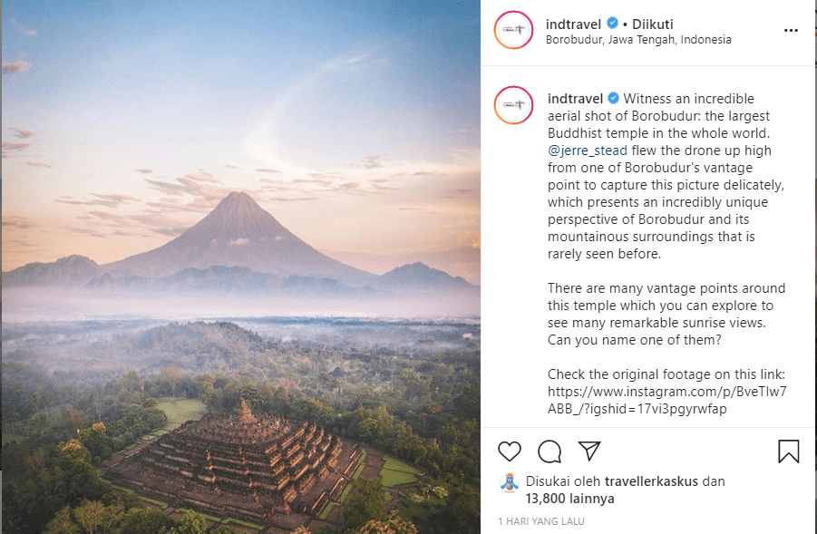 NEWS: Akun resmi ini unggah foto dengan latar belakang editan dan tidak benar adanya seperti itu (Foto: SS Post @indtravel )