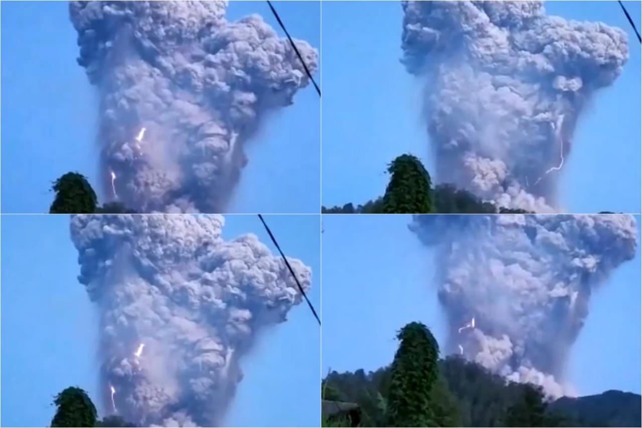 Fenomena Kemunculan Petir di Gumpalan Awan Panas Erupsi Merapi Hari Ini