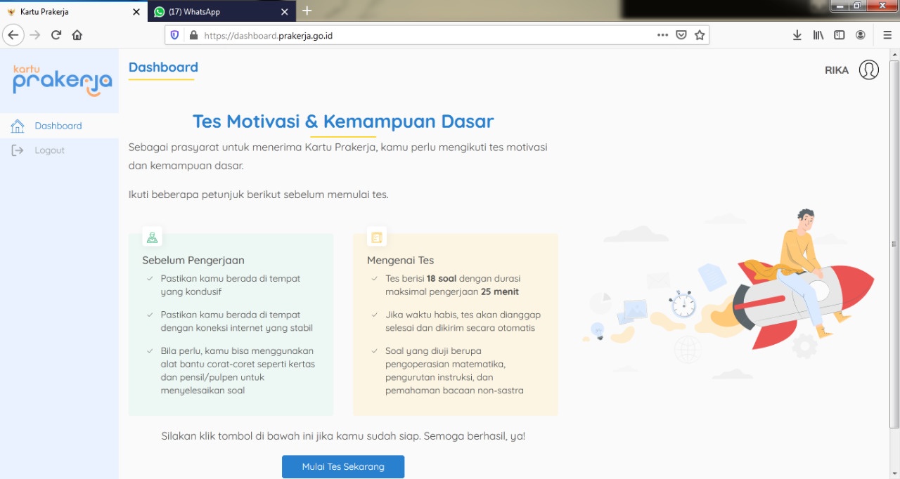 NEWS: Laman proses pembuatan kartu pra kerja sebelum lagukan tes (Foto: BNews)