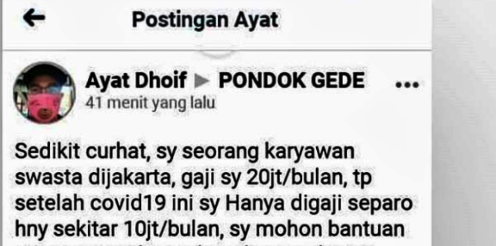 VIRAL : SS Postingan gaji 20 juta minta bantuan