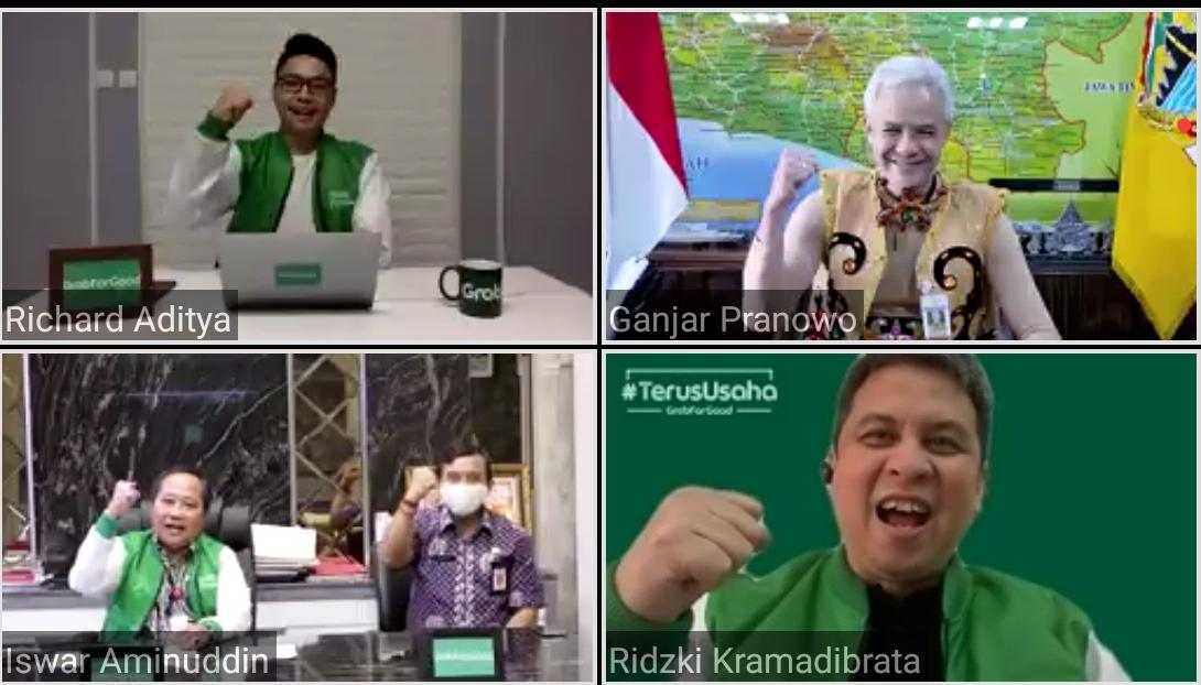 Ganjar Pranowo bersama jajaran petinggi Grab ID saat membahas UMKM go teknologi digitalisasi (23/7/2020)-(Foto-SS Video)