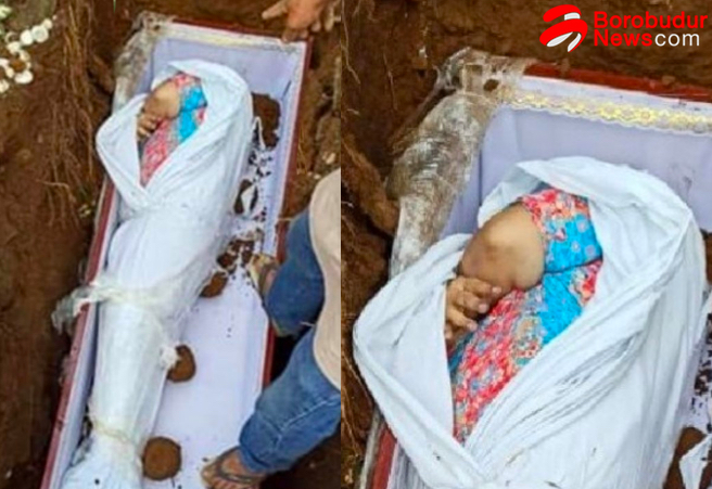 ANEH: Jenazah wanita diduga pasien suspek covid-19 mengenakan daster saat dikubur. (Foto: istimewa)