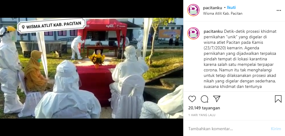 Prosesi ijab qobul di tempat karantina Covid-19 (foto : tangkapan layar)