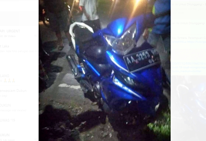 Sepeda Motor Jupiter korban kecelakaan di Salaman (12/7/2020)-(Foto: istimewa)