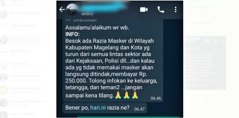 Pesan hoax berantai operasi masker di Magelang
