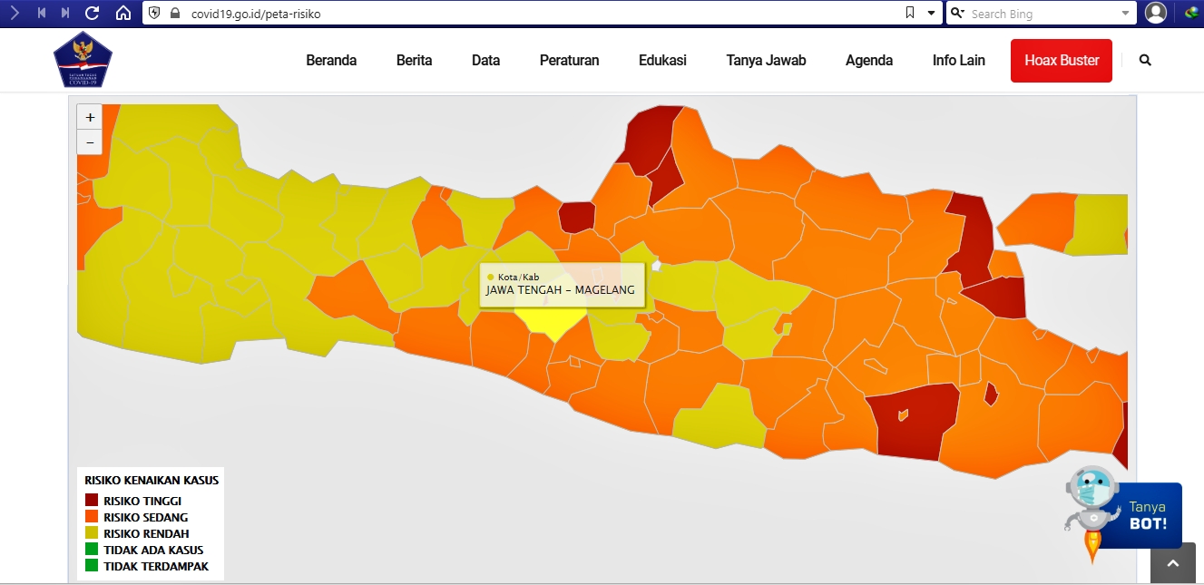 Wilayah Magelang Zona kuning di peta risiko covid Indonesia