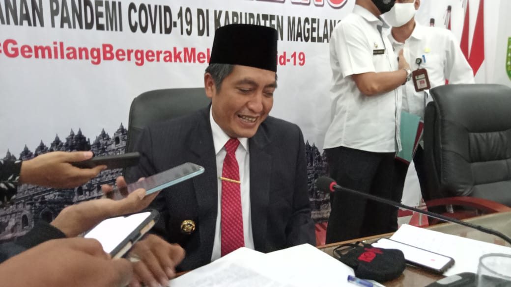 Bupati Magelang saat konferensi pers bersama awak media (9/9/2020)-(Foto: magang)