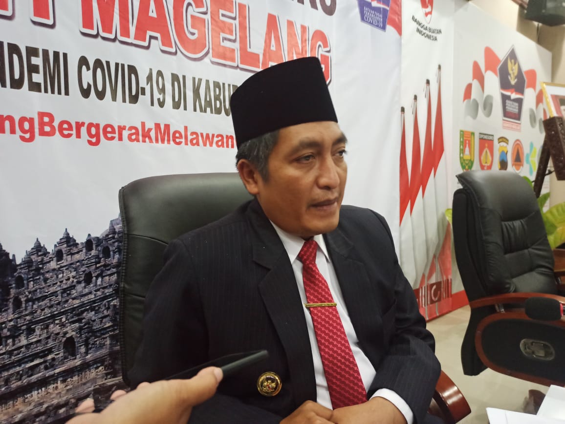 Bupati Magelang saat preecon soal bantuan stimulus perekonomian (9/9/2020)-(Foto: bsn)