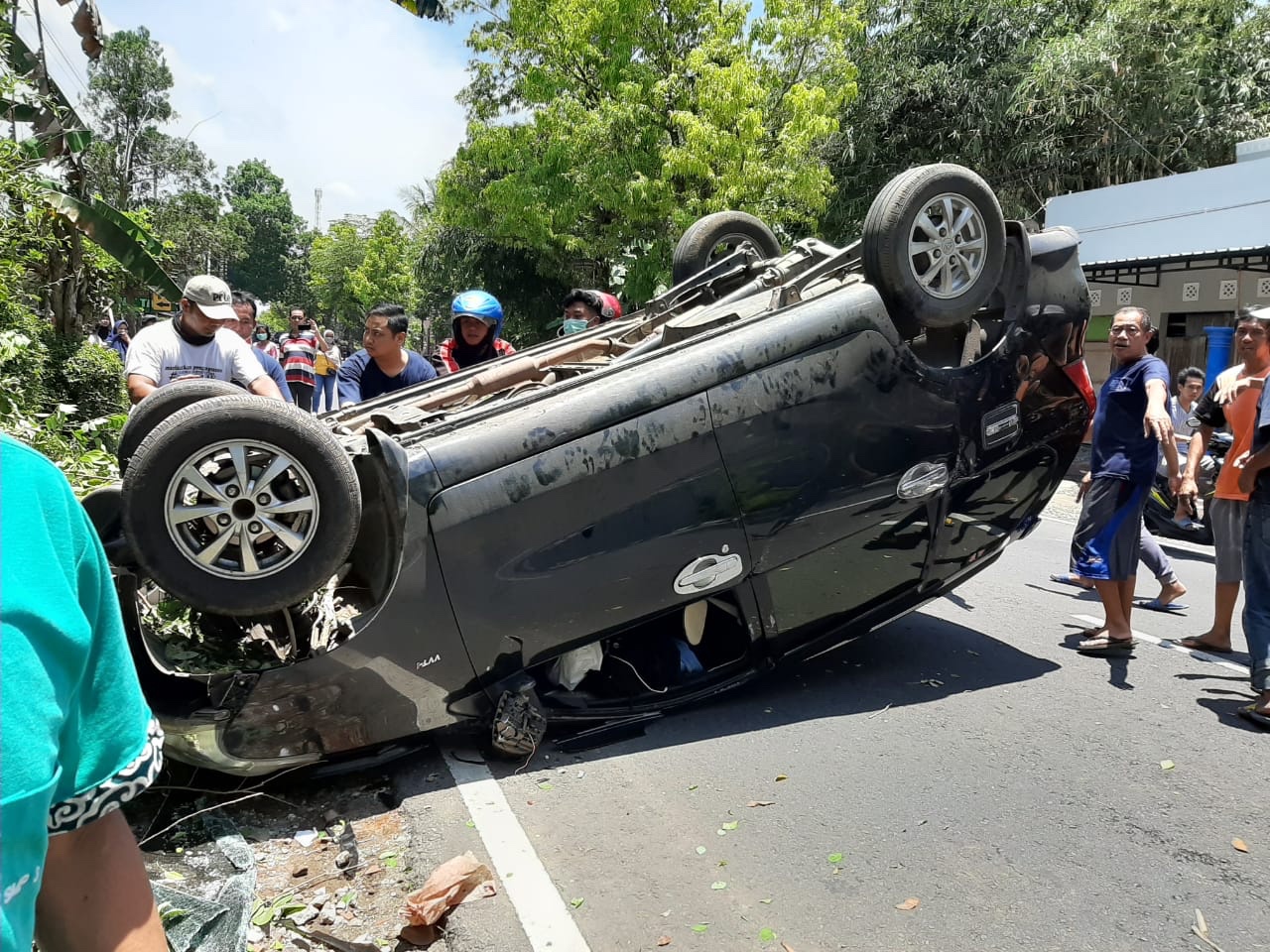 Tabrak Pohon, Mobil Wisatawan Borobudur Terbalik