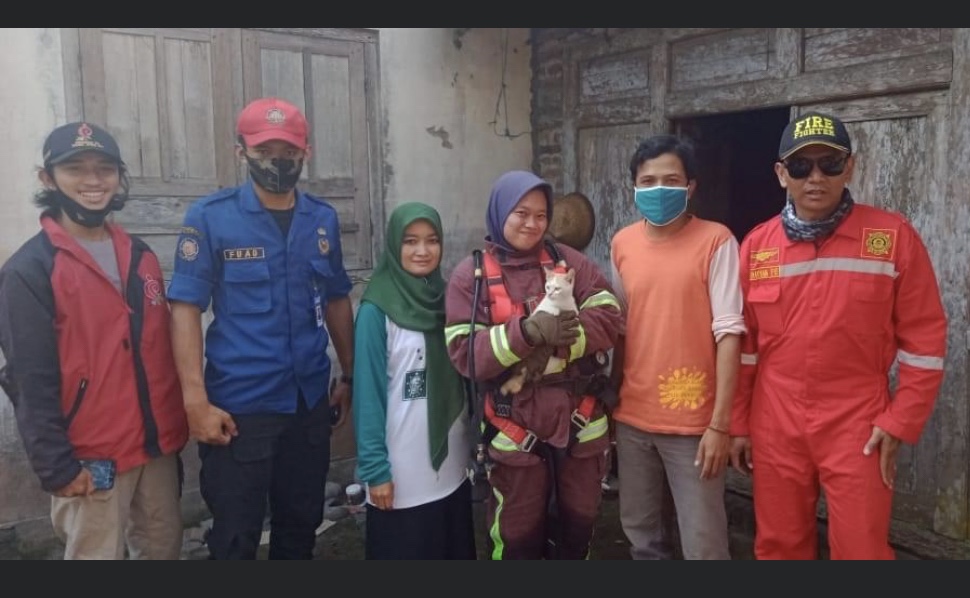Mantap…Damkar Magelang Evakuasi Kucing Tercebur Sumur