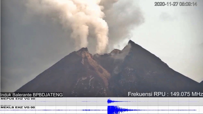 Asap Solfatara keluar dari puncak merapi