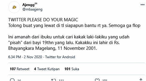 thread kicauan twitter gadis asal semarang mencari kakaknya di magelang