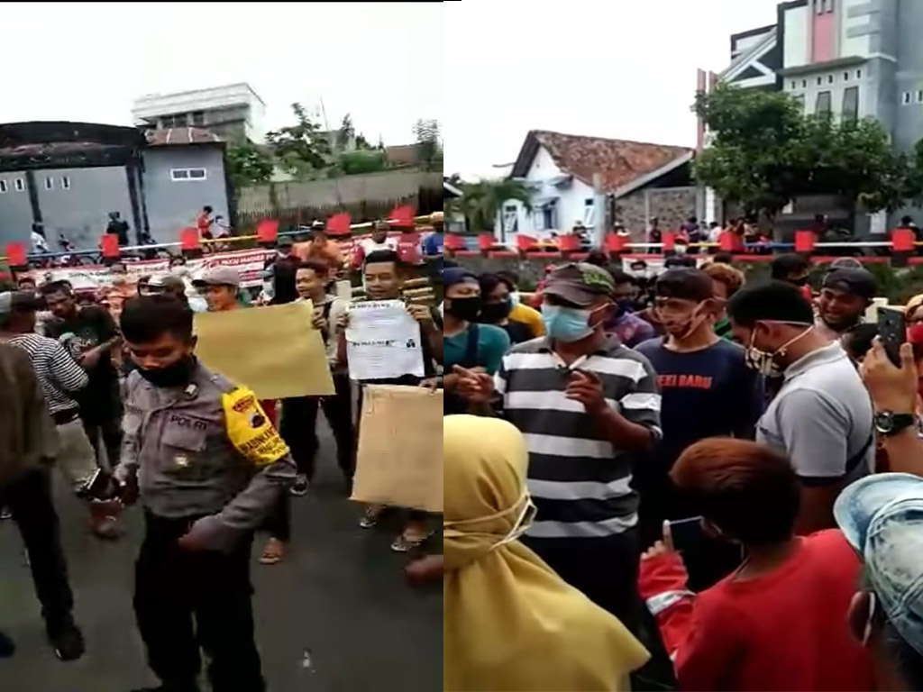 DEMO: Warga melakukan unjuk rasa di Depan Puskesmas Panjang, Kota Magelang. (kolase: tangkapan layar)