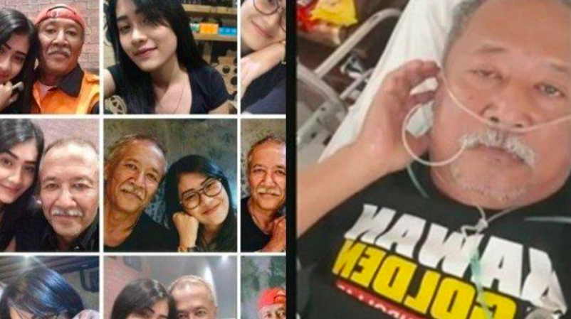 DUKA: Mbah Kung saat bersama wanita-wanita cantik. Almarhum saat dirawat di rumah sakit (kanan). (kolase: internet)