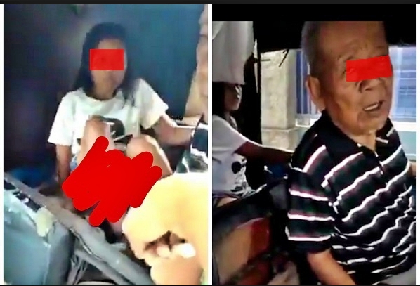 Tangkapan layar video kakek kepergok mesum dengan gadis dalam bajay