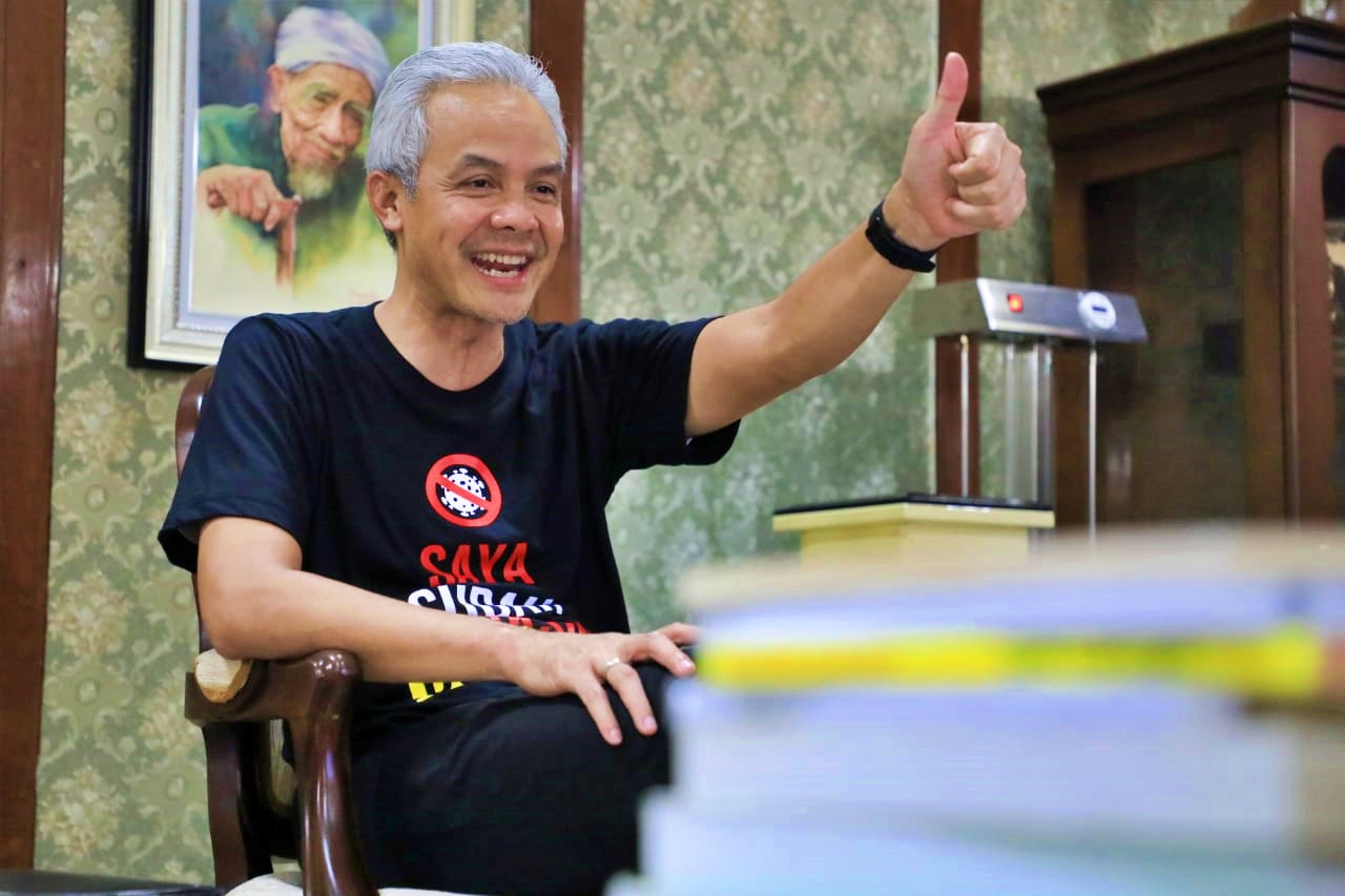 Ganjar Pranowo saat mendapat apresiasi dari dua menteri kepada provinsi jawa tengah (29/1/2021)-(Foto: ihr)