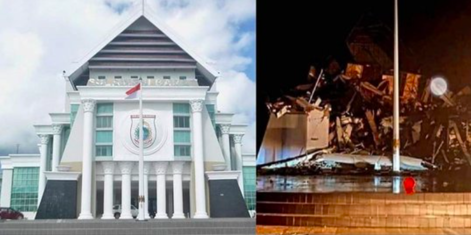 MEGAH: Kantor Gubernur Sulbar. Roboh akibat gempa magnitugo 6,2 (kanan). (sumber: internet)