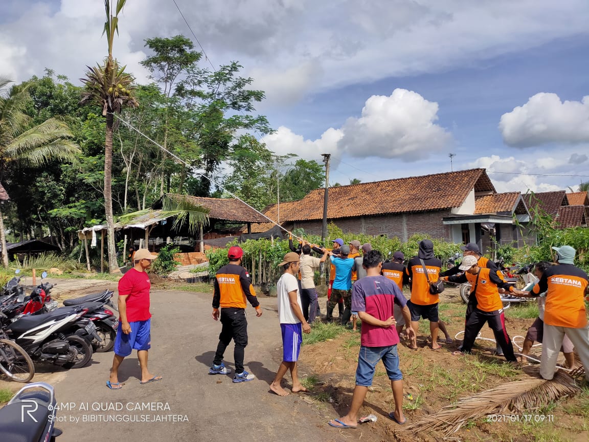 Relawan gabungan potong pohon pohon yang rawan tumbang di Salaman (17/1/2021)