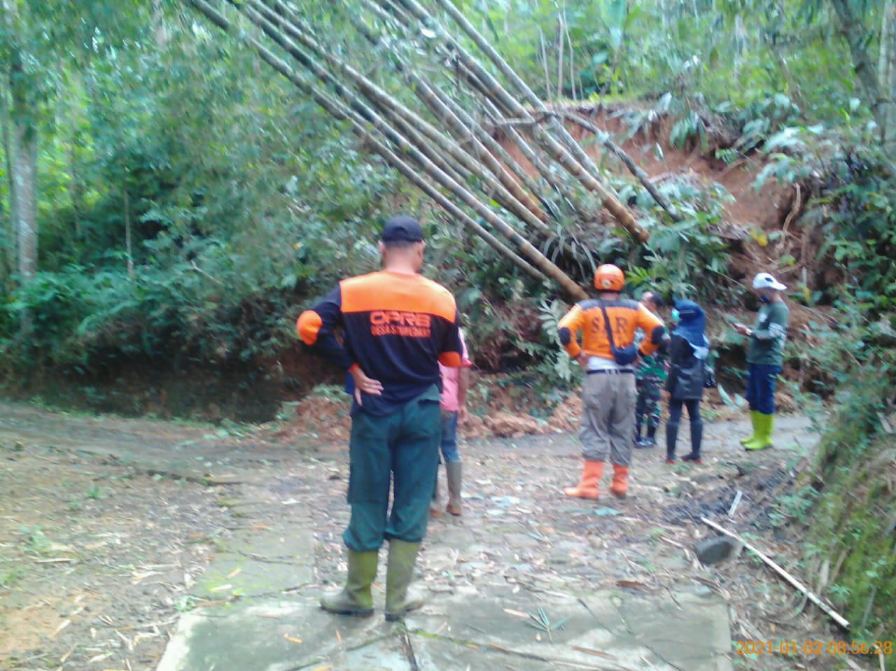 Rumpun Bambu terbawa tebing longsor di Salaman (1/1/2021)-(Foto: DOk BPBD)