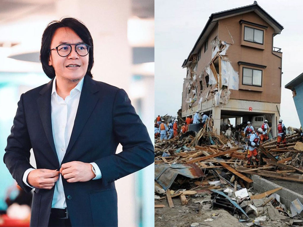 SEJARAH: Ari Lasso (kiri) dan dampak hebat gempa bumi Jepang. (kolase: han)