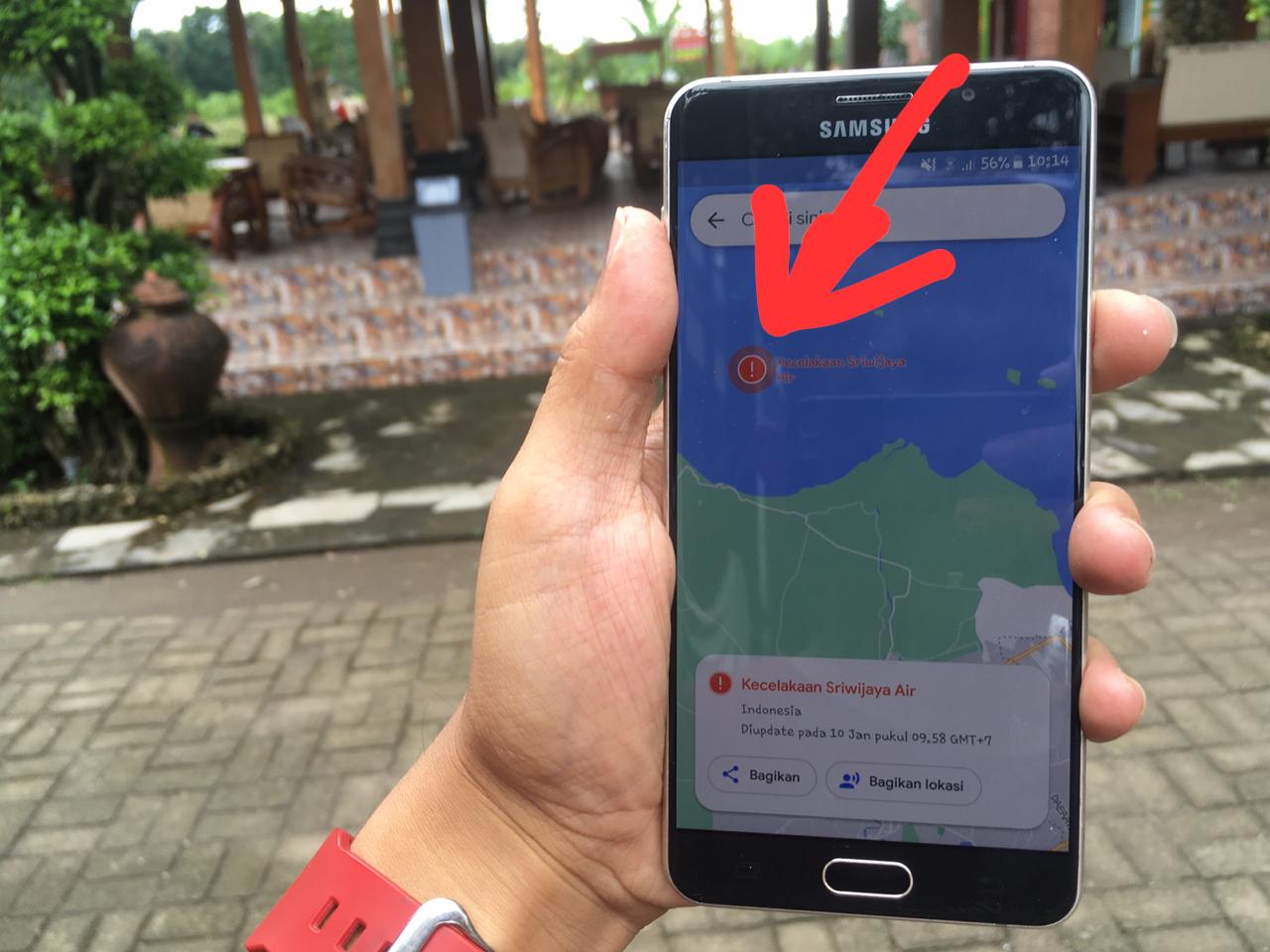 SOS: Titik lokasi jatuh pesawat Sriwijaya SJ182 versi Google Maps. (foto: han)