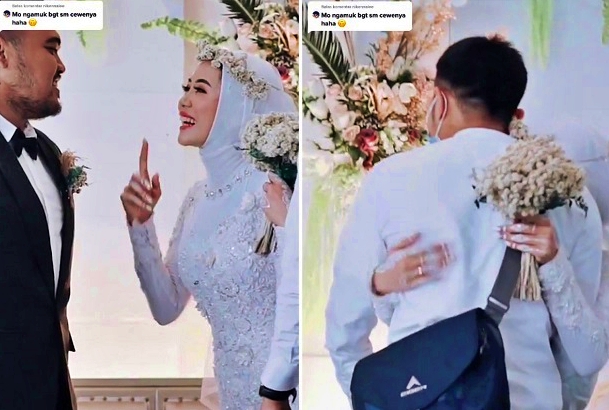 pengantin wanita minta izin suami untuk memeluk mantan kekasih yang datang saat resepsi