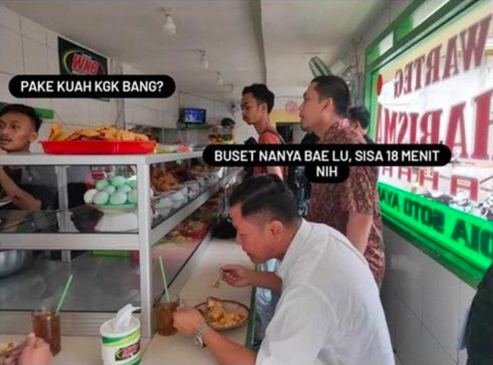 MEME: Pembatasan makan minum 20 menit selama perpanjangan PPKM Level 4. (gambar: ist)