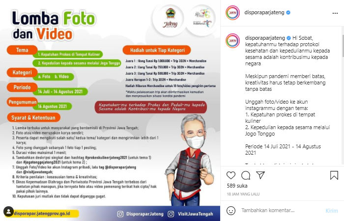 Mau Dapat Hadiah? Yuk Ikuti Lomba Foto-Video Soal Prokes dan Jogo Tonggo di Jateng