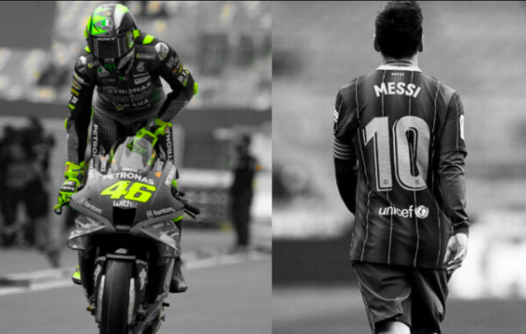 SALAM PERPISAHAN: Valentino Rossi dan Lionel Messi. (foto: ist)