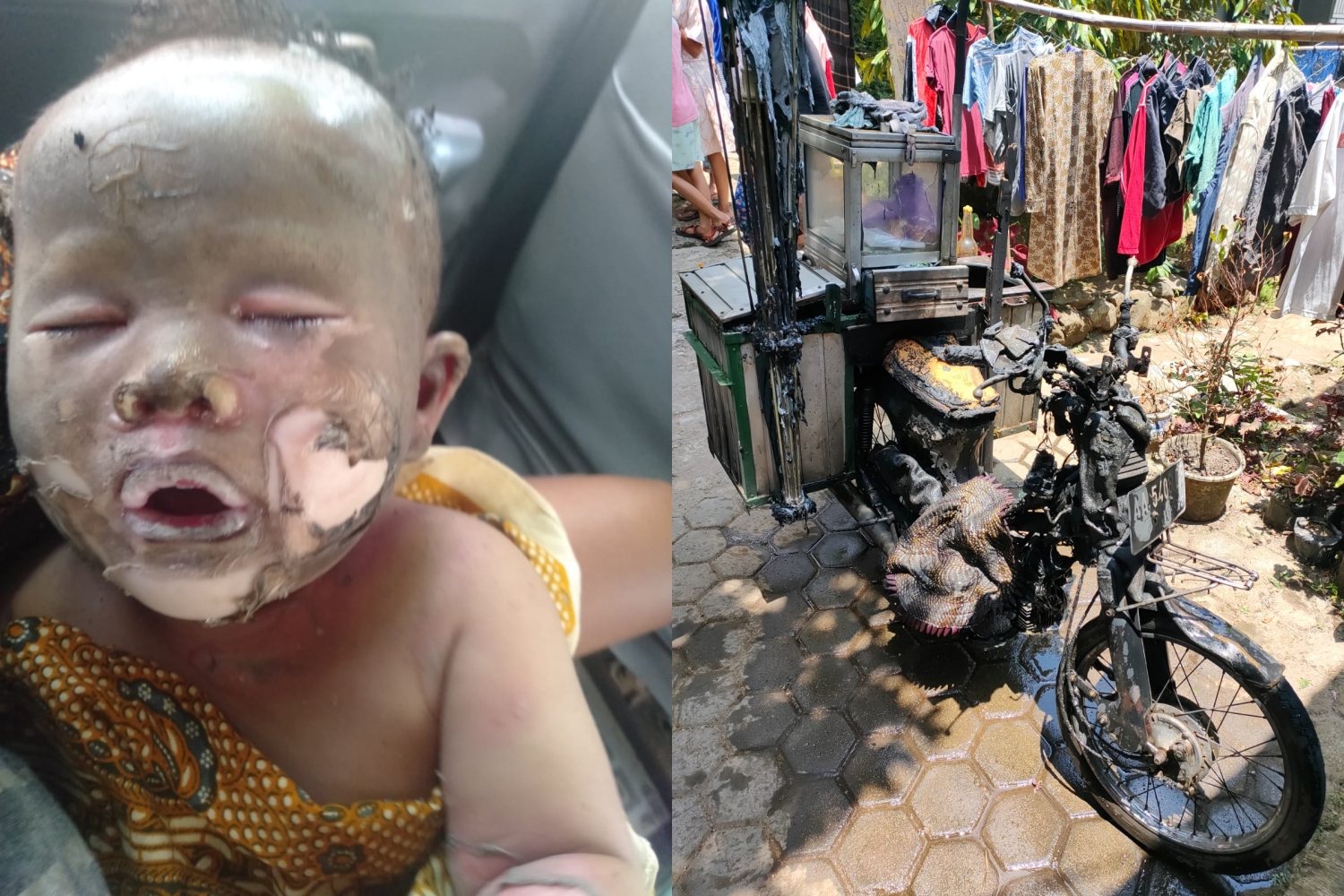 Bayi dina dan sepeda motor yang terbakar di Secang Magelang