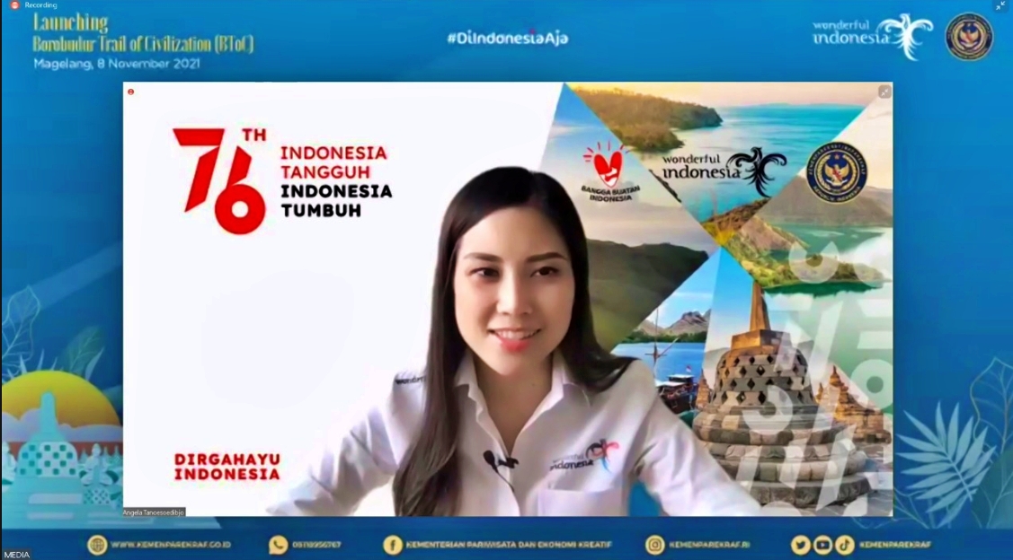 Secara Zoom , Wakil Menparekraf RI Angela Tanoesoedibjo resmikan pola perjalanan wisata Borobudur Trail of Civilization