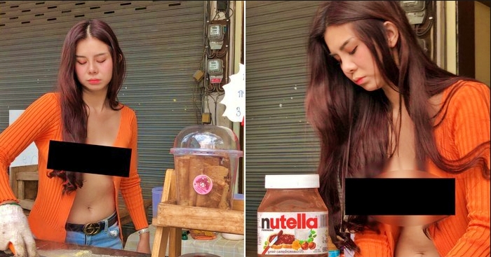 penjual pancake cantik ini berjualan tak pakai bra
