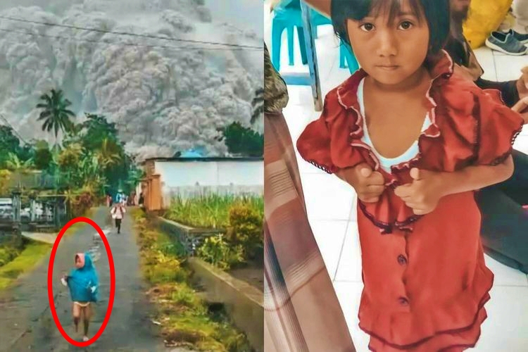 Bocah yang dalam video viral saat erupsi semeru