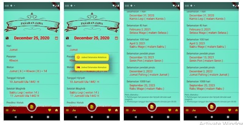tampilan salah satu aplikasi cek weton pasaran jawa