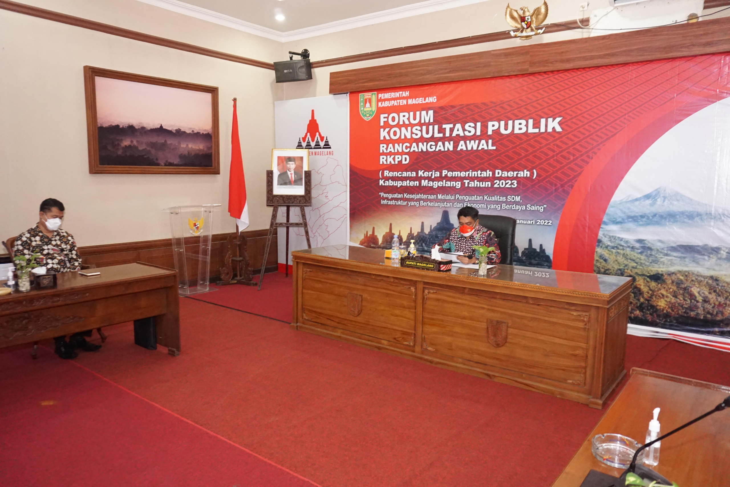 Bupati Magelang Zaenal Arifin saat memberikan arahan pada Forum Konsultasi Publik Rancangan Awal Rencana Kerja Pemerintah Daerah (RKPD) Kabupaten Magelang Tahun 2023.