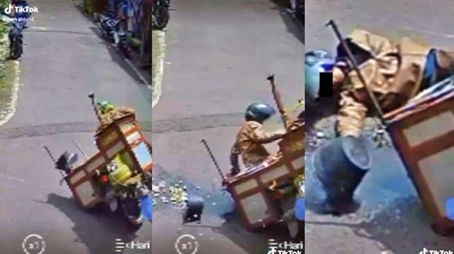 tangkapan layar video pedagang bakso tusuk menjatuhkan diri