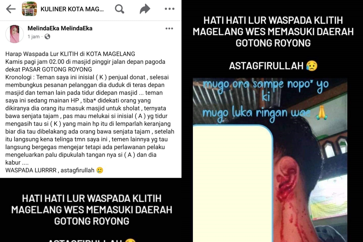 Postingan viral diduga korban klitih di Kota Magelang
