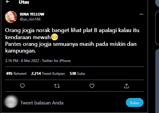 Hina warga Jogja, akun twitter rina Yellow dilaporkan ke Polda DIY