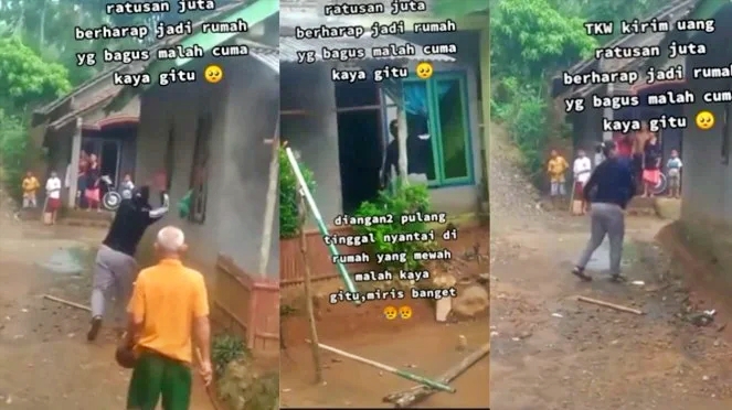 Tangkapan layar video seorang TKW ngamuk melihat rumah di kampungnya