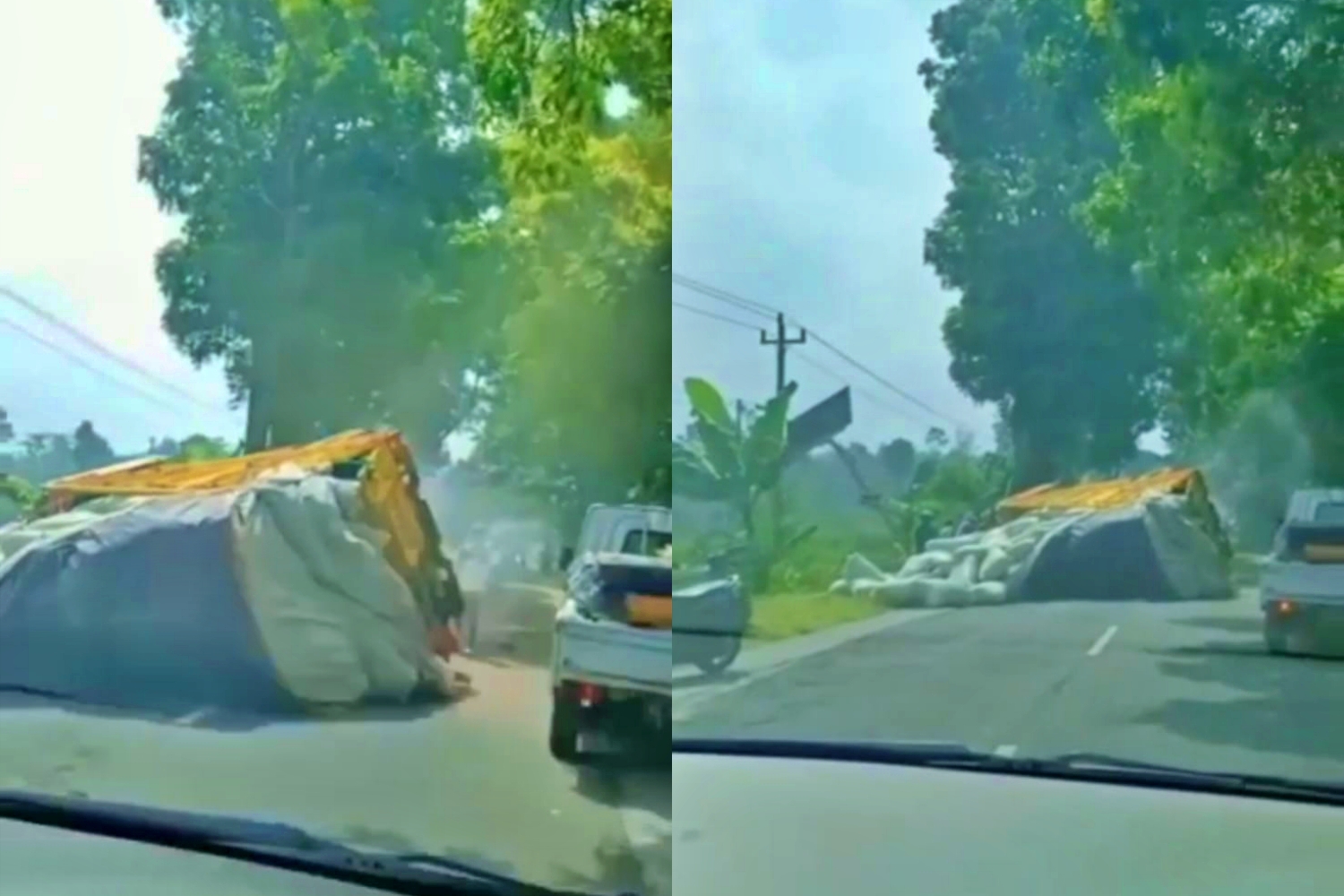 Tangkapan layar video kecelakaan Truk kangkung kering di Pakis Magelang