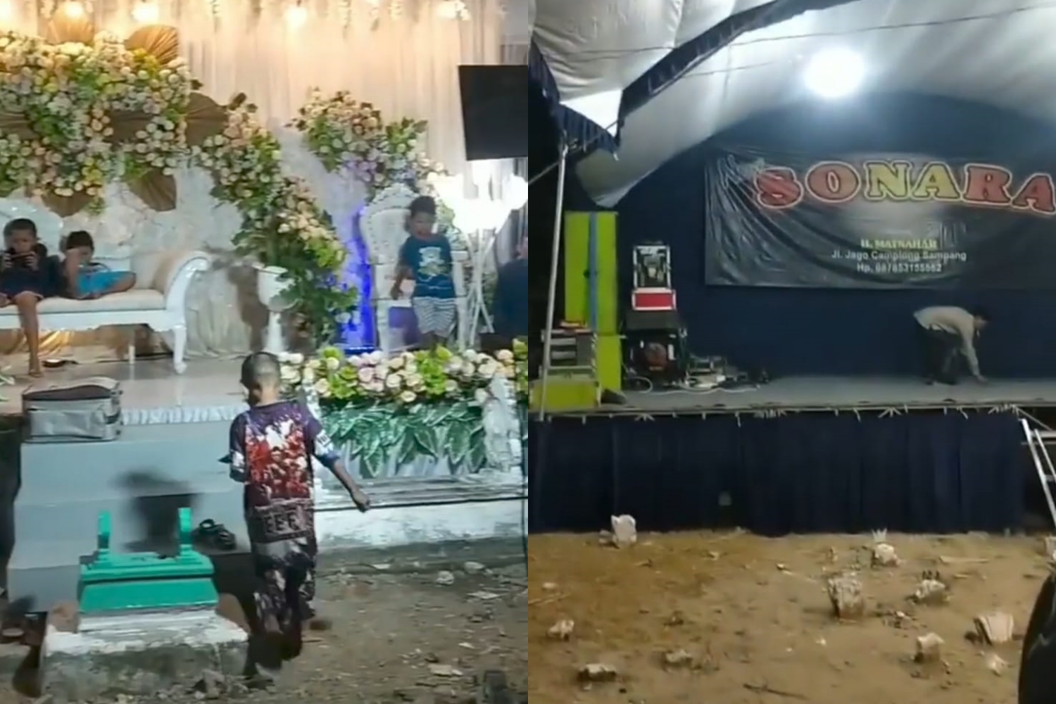 Tangkapan layar video resepsi pernikahan di tengah pemakaman umum