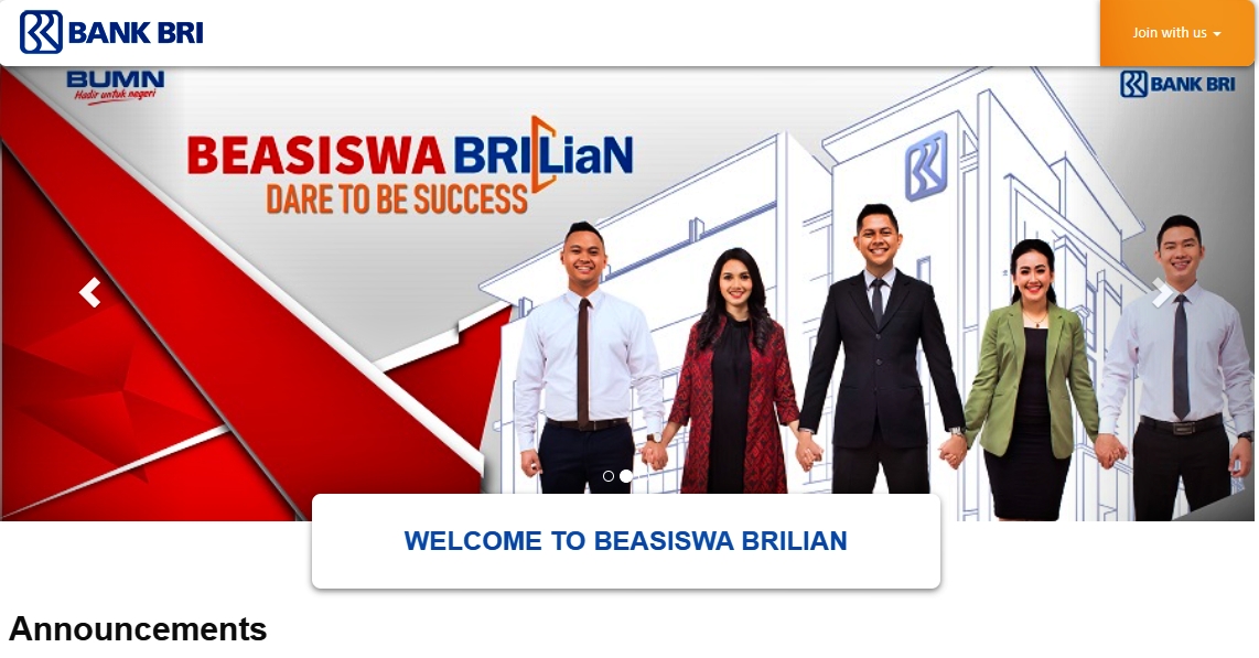 Laman Beasiswa bagi mahasiswa dari BRI
