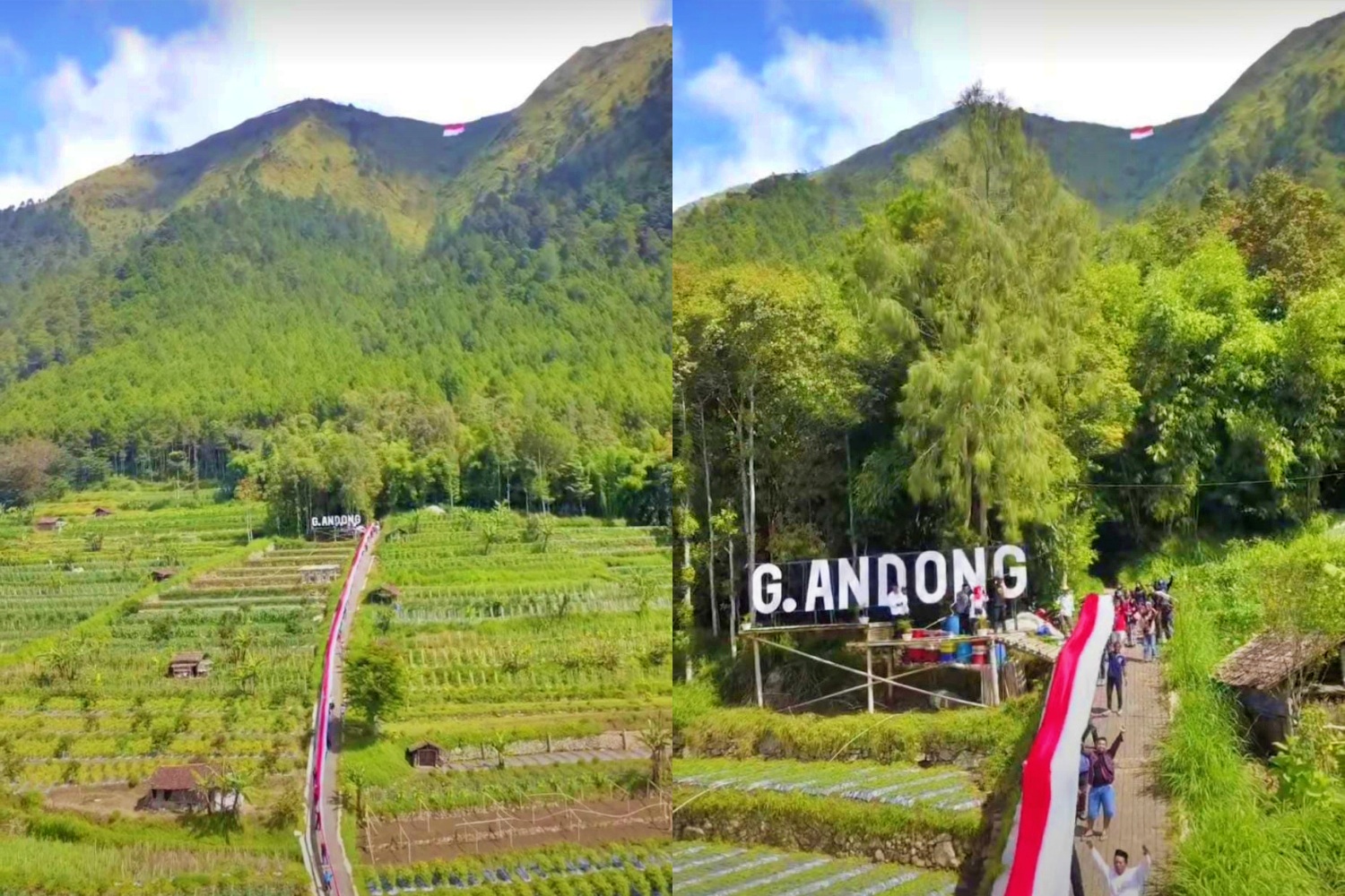 Pembentangan Bendera merah putih raksasa di Gunung Andong Magelang