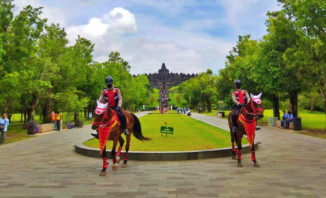 Pengamanan ketat G20 di Candi Borobudur , kuda cantik Polres Magelang diterjunkan