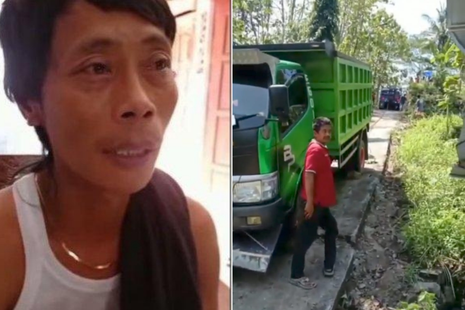Sopir truk yang terseseta di jalan sempit samping kuburan