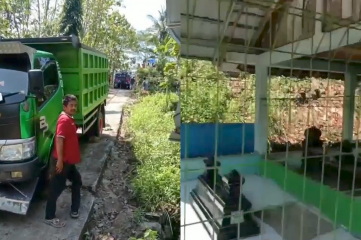 Truk tersesat di jalan sempit samping pemakaman umum