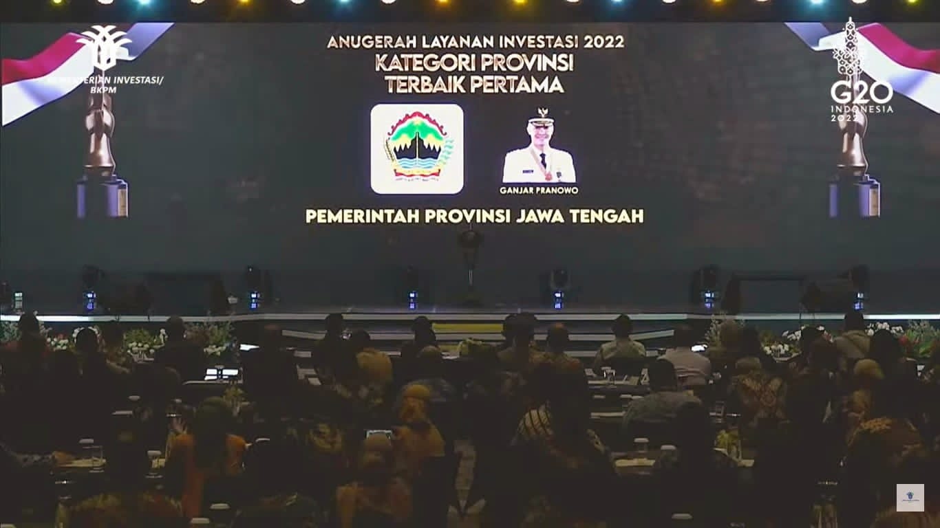 Pemprov Jateng Raih Titel Terbaik Pertama Anugerah Layanan Investasi 2022