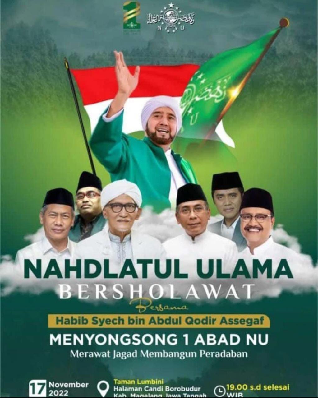 Malam Ini, NU Bersholawat Bersama Habib Syech Bakal Digelar di Taman Lumbini Candi Borobudur