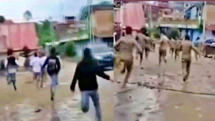 tangkapan layar video pelajar bentrok dengan satpol PP